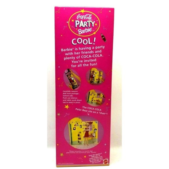 COCA-COLA PARTY Barbie Doll Special Edition 1998 w/Plush Polar Bear New (G20) - Picture 2 of 2